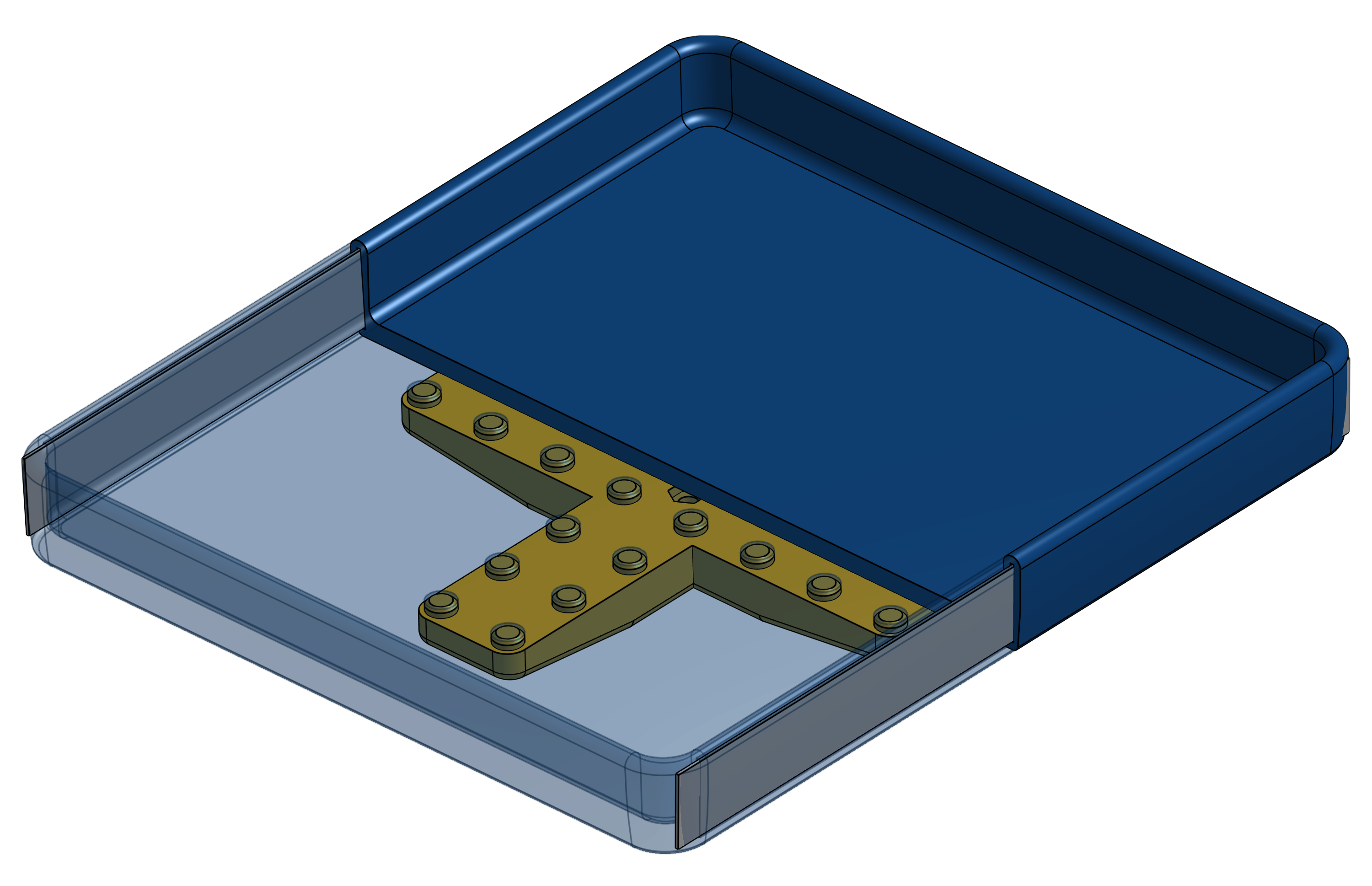 Isometric CAD rendering of the newest lunch tray holder prototype