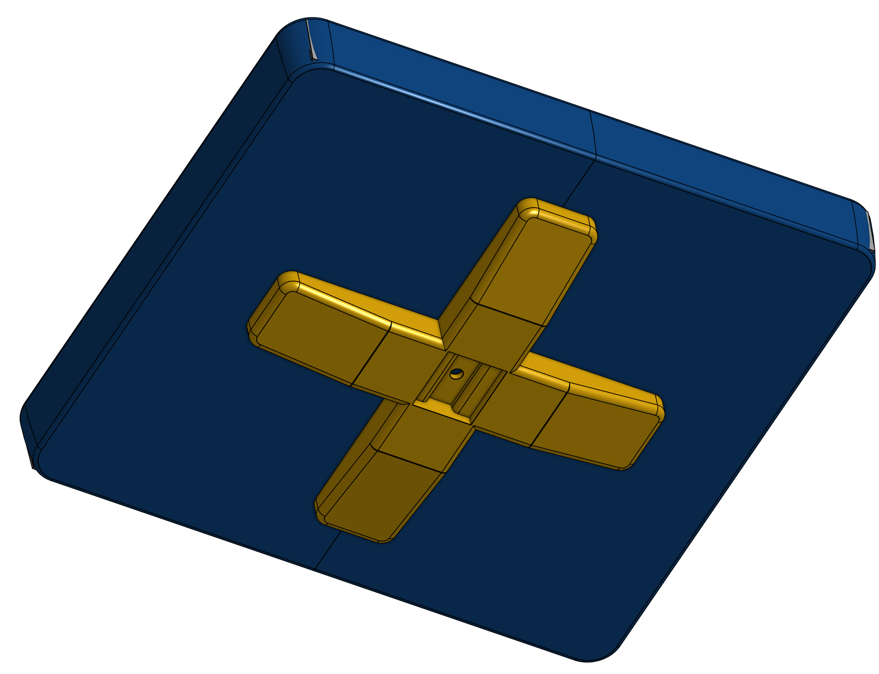 Bottom CAD view of the newest lunch tray holder showing the mounting socket