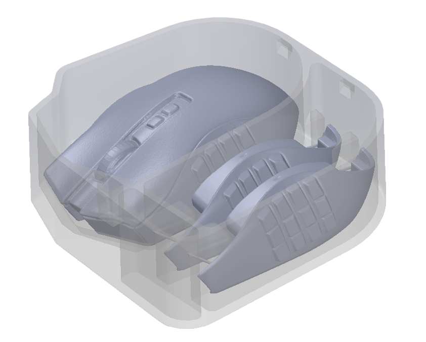 CAD view of mouse case showing mouse and interchangeable side panels