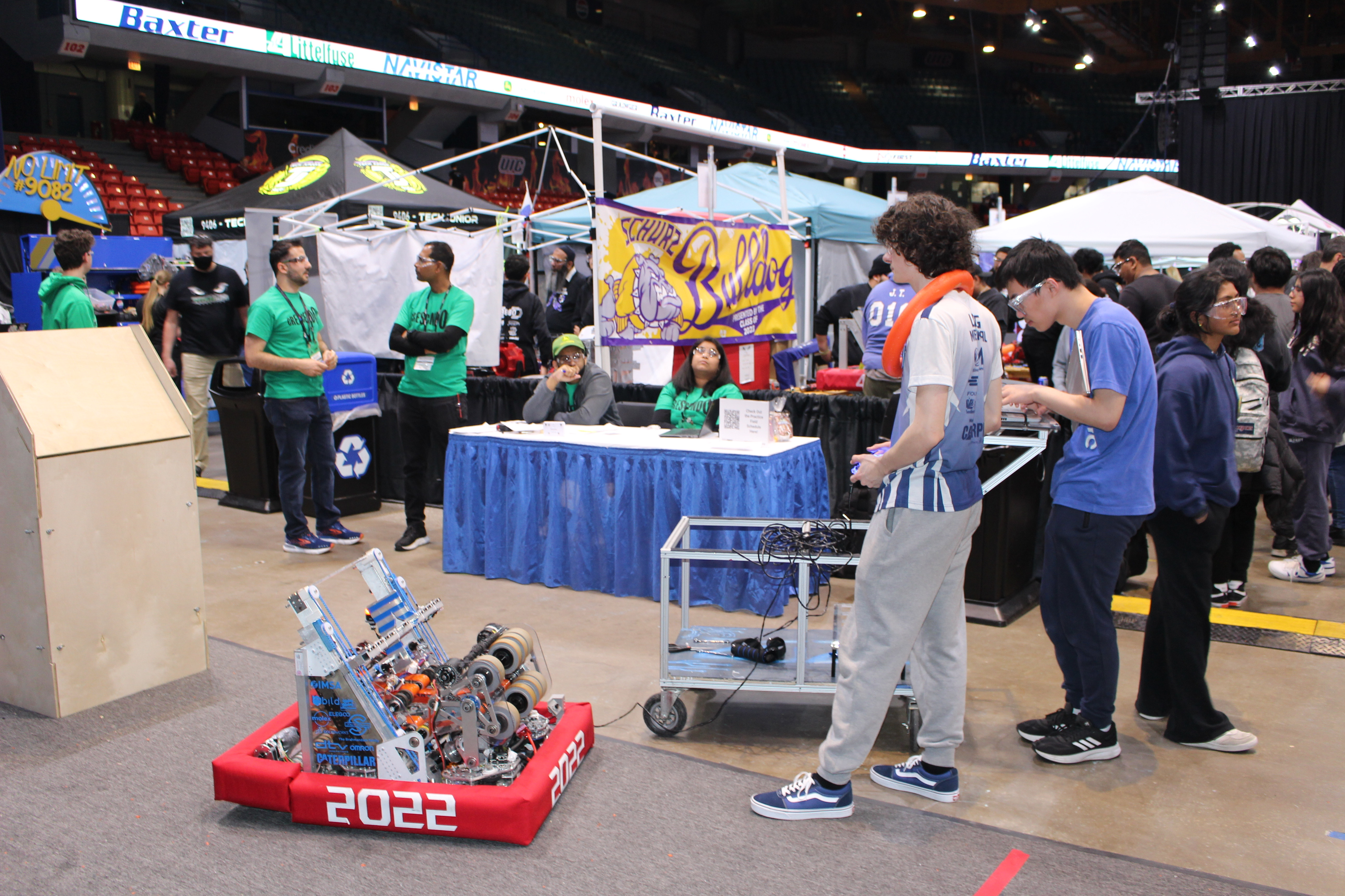 Nathan and teammates testing the robot before a match